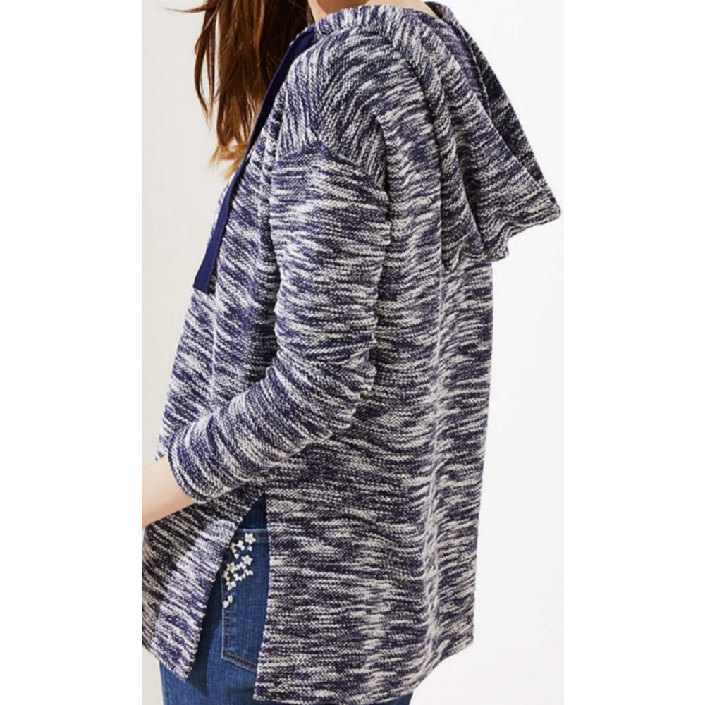 Women's LOFT Textured Hoodie Size M Blue White